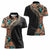 Hawaiian Hibiscus and Tropical Leaves Women Polo Shirt Patchwork Grunge Abstract and Tapa Tribal Pattern Half Style