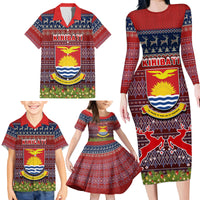 kiribati-christmas-family-matching-long-sleeve-bodycon-dress-and-hawaiian-shirt-coat-of-arms-and-map-beautiful-merry-xmas-snowflake