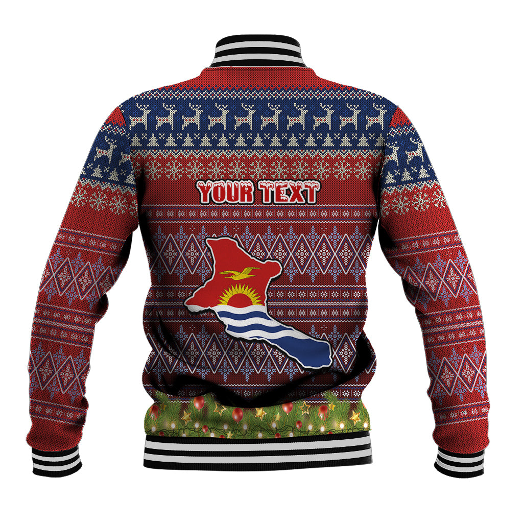 Personalised Kiribati Christmas Baseball Jacket Coat of Arms and Map Beautiful Merry Xmas Snowflake LT03 - Polynesian Pride