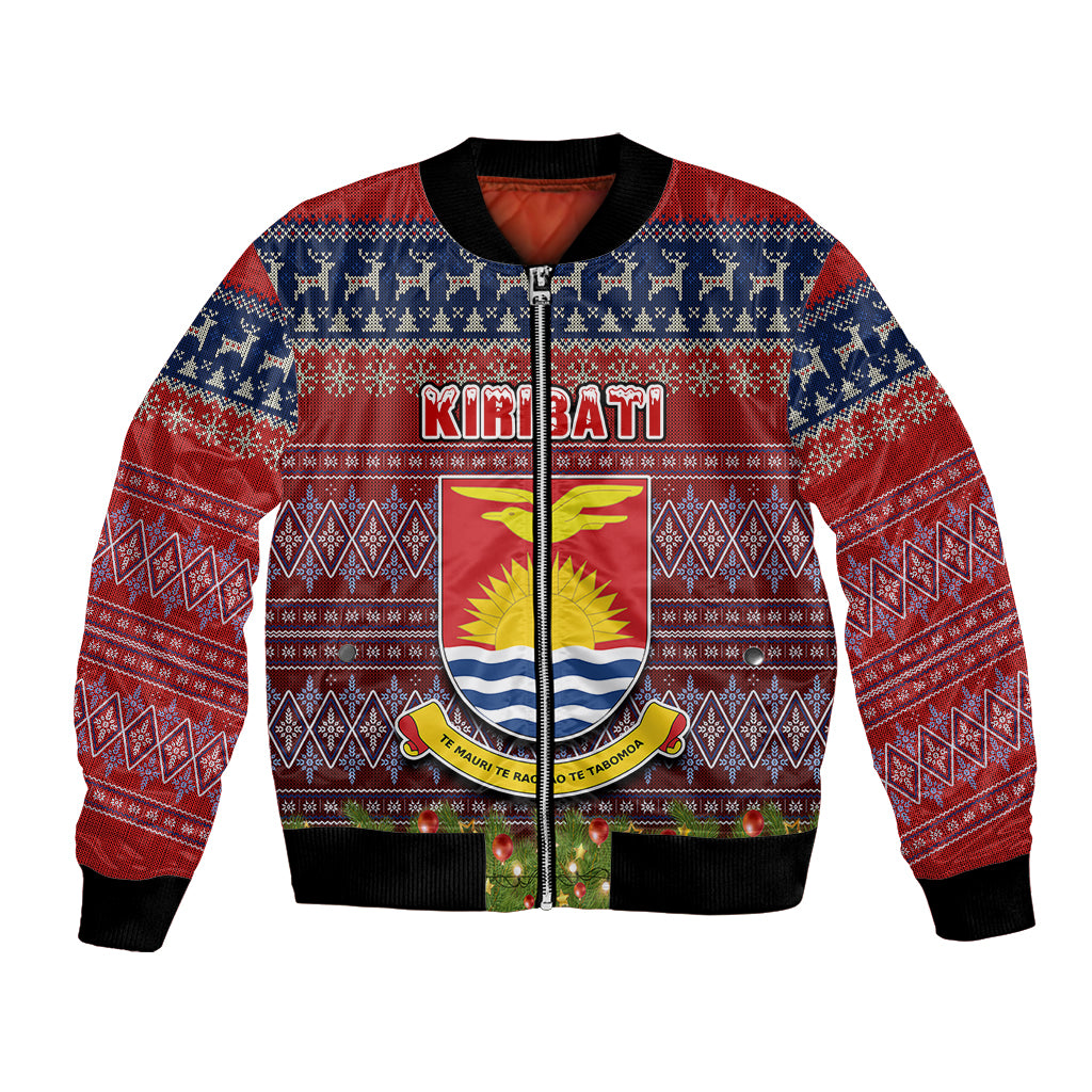 Personalised Kiribati Christmas Bomber Jacket Coat of Arms and Map Beautiful Merry Xmas Snowflake LT03 Unisex Red - Polynesian Pride