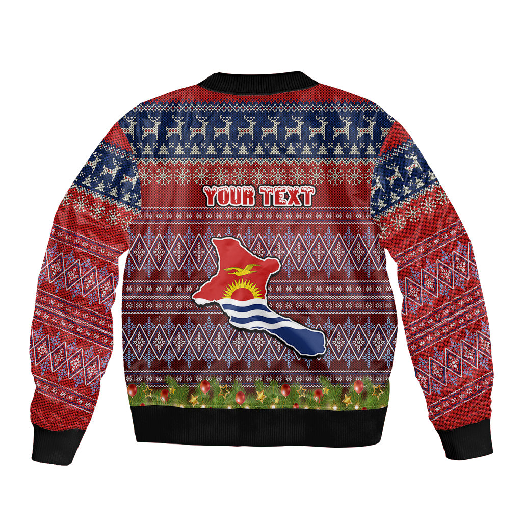 Personalised Kiribati Christmas Bomber Jacket Coat of Arms and Map Beautiful Merry Xmas Snowflake LT03 - Polynesian Pride