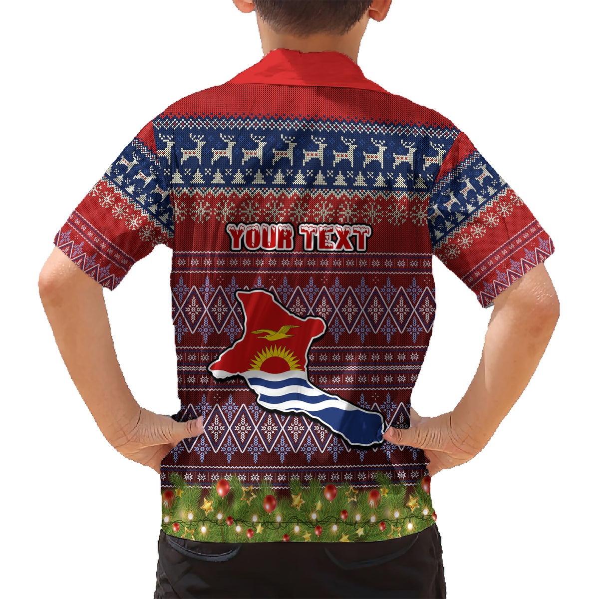 personalised-kiribati-christmas-family-matching-short-sleeve-bodycon-dress-and-hawaiian-shirt-coat-of-arms-and-map-beautiful-merry-xmas-snowflake