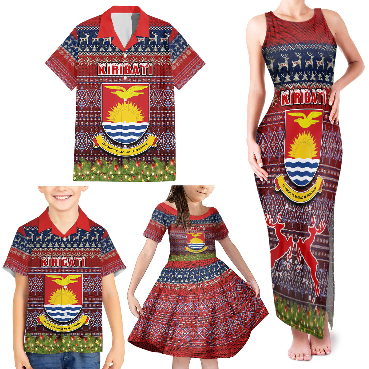 personalised-kiribati-christmas-family-matching-tank-maxi-dress-and-hawaiian-shirt-coat-of-arms-and-map-beautiful-merry-xmas-snowflake