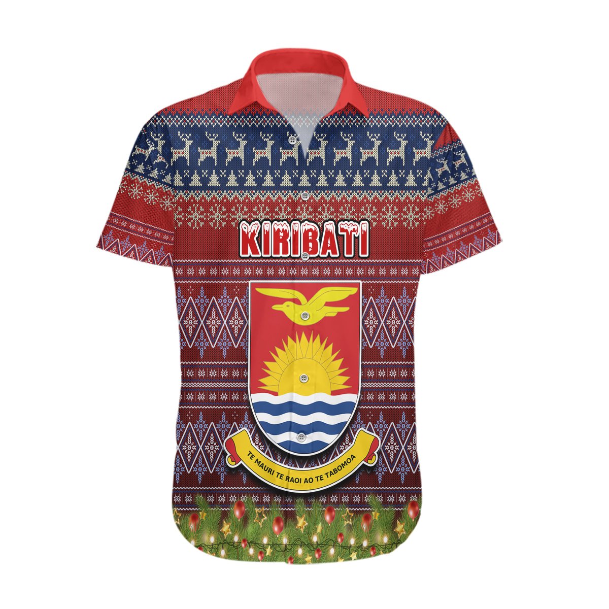 Personalised Kiribati Christmas Hawaiian Shirt Coat of Arms and Map Beautiful Merry Xmas Snowflake LT03 Red - Polynesian Pride