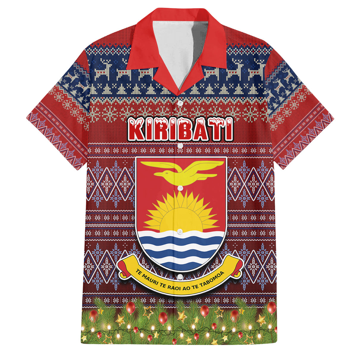 Personalised Kiribati Christmas Kid Hawaiian Shirt Coat of Arms and Map Beautiful Merry Xmas Snowflake LT03 Kid Red - Polynesian Pride
