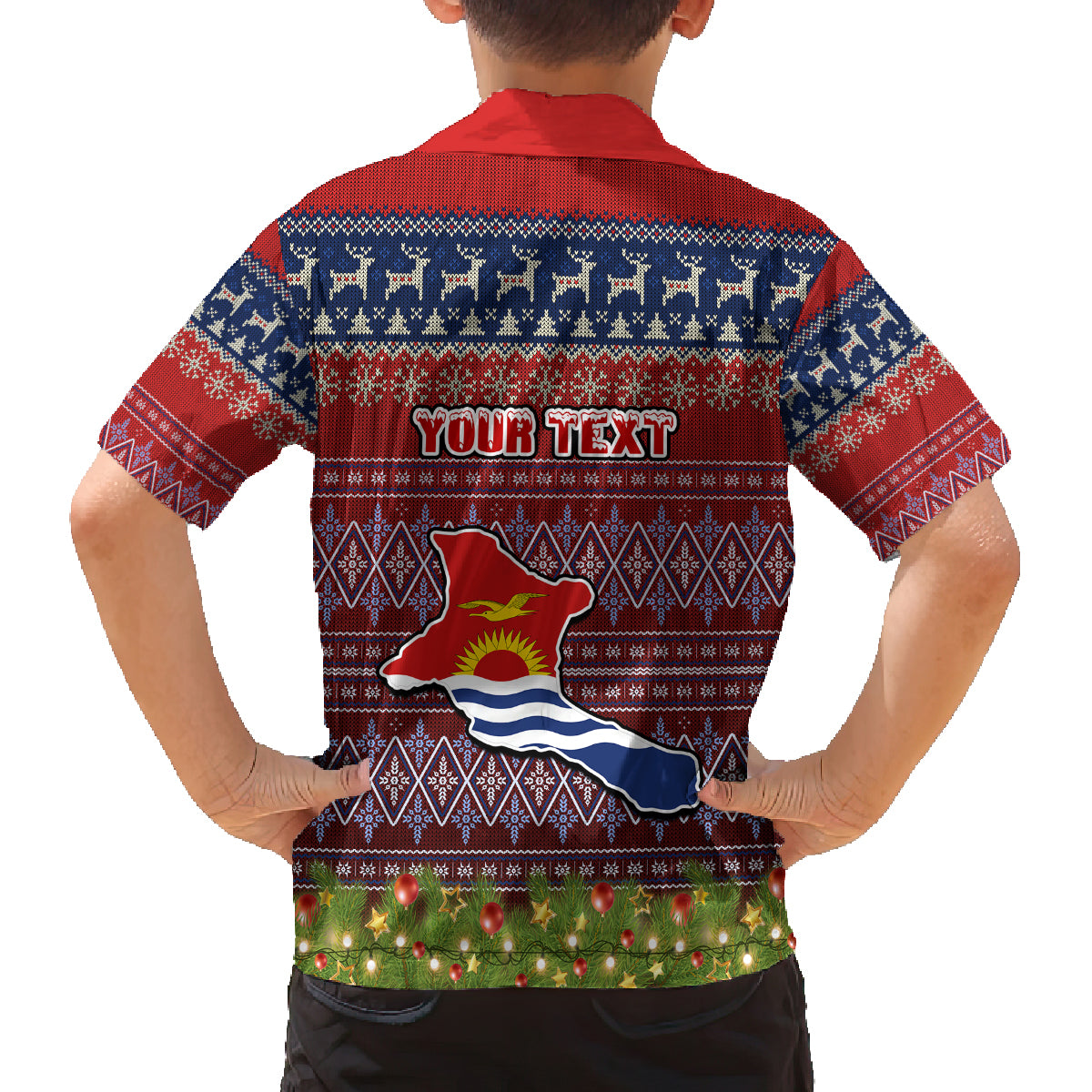Personalised Kiribati Christmas Kid Hawaiian Shirt Coat of Arms and Map Beautiful Merry Xmas Snowflake LT03 - Polynesian Pride