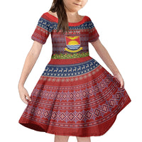 Personalised Kiribati Christmas Kid Short Sleeve Dress Coat of Arms and Map Beautiful Merry Xmas Snowflake LT03 KID Red - Polynesian Pride