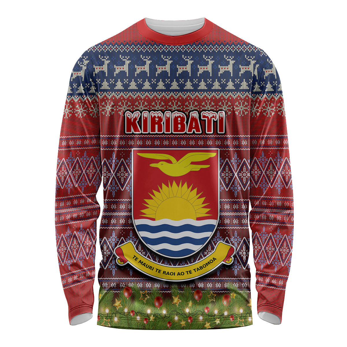 Personalised Kiribati Christmas Long Sleeve Shirt Coat of Arms and Map Beautiful Merry Xmas Snowflake LT03 Unisex Red - Polynesian Pride