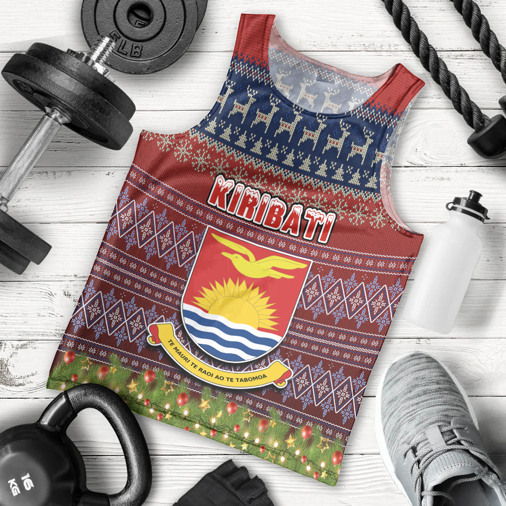 Personalised Kiribati Christmas Men Tank Top Coat of Arms and Map Beautiful Merry Xmas Snowflake LT03 Red - Polynesian Pride