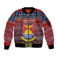 Personalised Kiribati Christmas Sleeve Zip Bomber Jacket Coat of Arms and Map Beautiful Merry Xmas Snowflake LT03 Unisex Red - Polynesian Pride