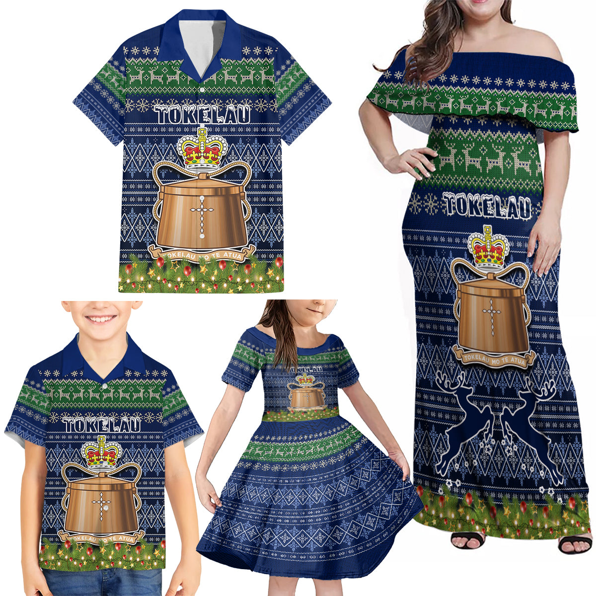 tokelau-christmas-family-matching-off-shoulder-maxi-dress-and-hawaiian-shirt-coat-of-arms-and-map-beautiful-merry-xmas-snowflake