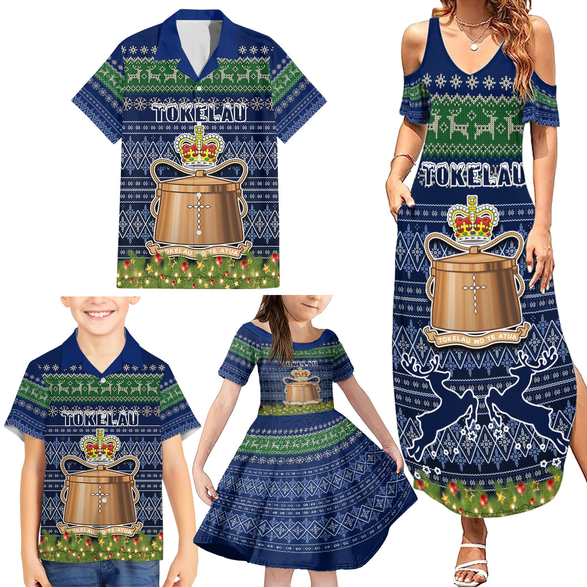 tokelau-christmas-family-matching-summer-maxi-dress-and-hawaiian-shirt-coat-of-arms-and-map-beautiful-merry-xmas-snowflake