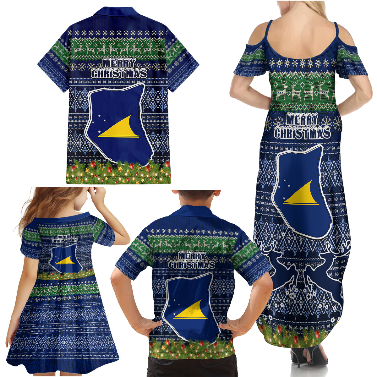 tokelau-christmas-family-matching-summer-maxi-dress-and-hawaiian-shirt-coat-of-arms-and-map-beautiful-merry-xmas-snowflake