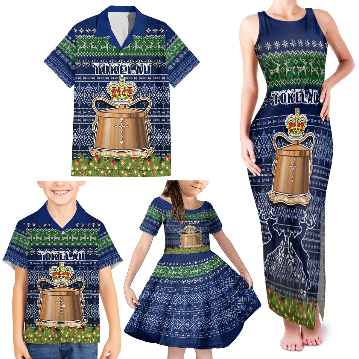 tokelau-christmas-family-matching-tank-maxi-dress-and-hawaiian-shirt-coat-of-arms-and-map-beautiful-merry-xmas-snowflake