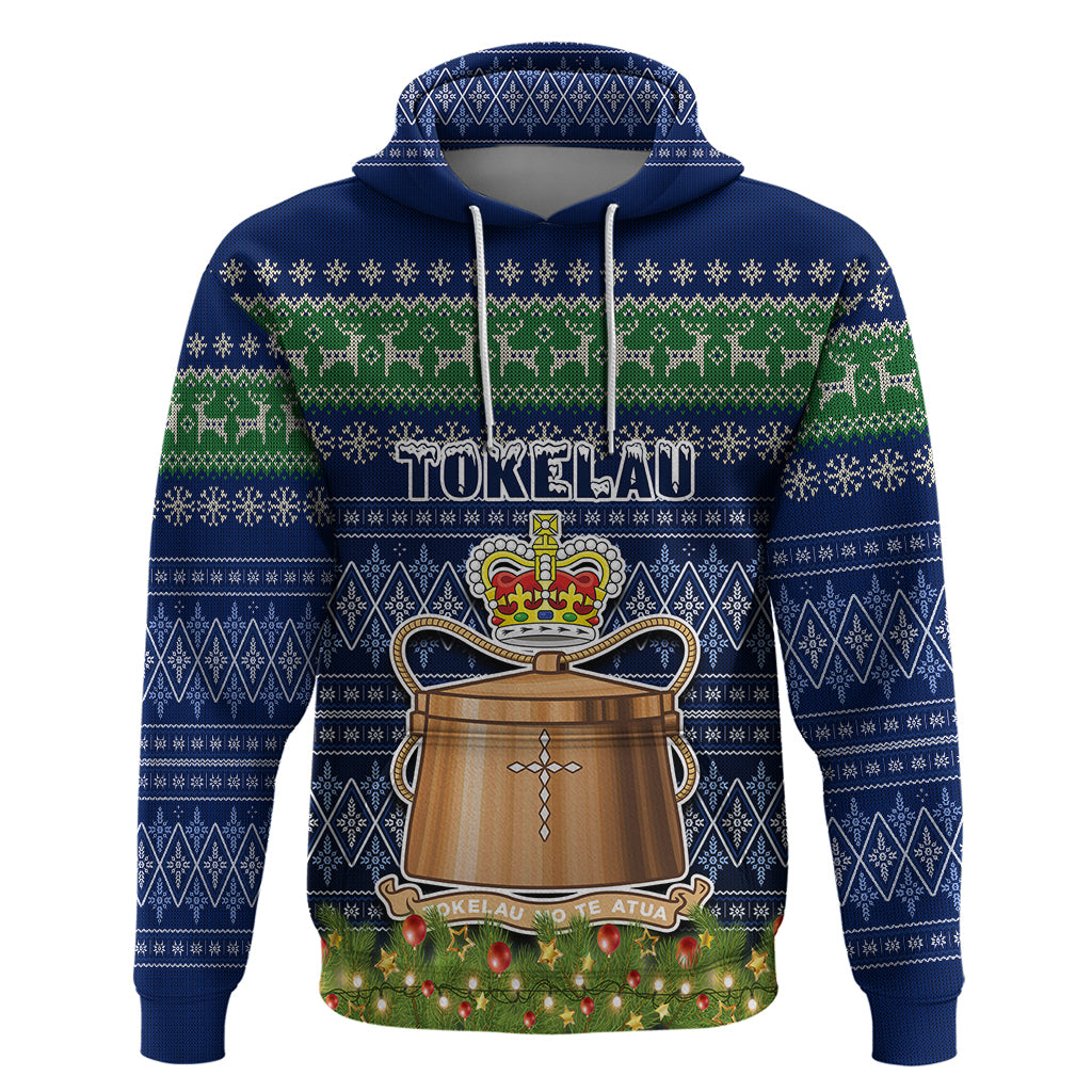 Tokelau Christmas Hoodie Coat of Arms and Map Beautiful Merry Xmas Snowflake LT03 Blue - Polynesian Pride