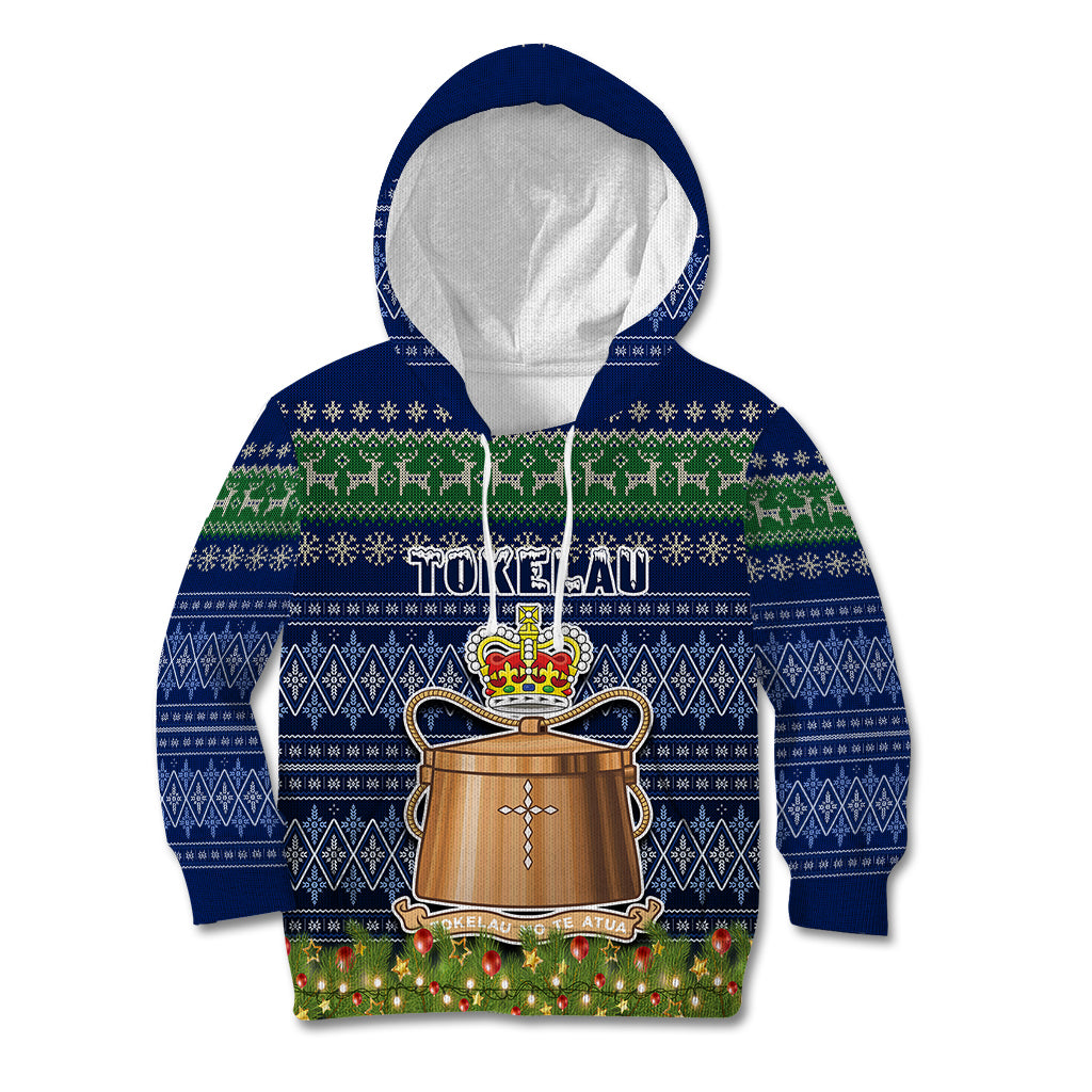 Tokelau Christmas Kid Hoodie Coat of Arms and Map Beautiful Merry Xmas Snowflake LT03 Hoodie Blue - Polynesian Pride