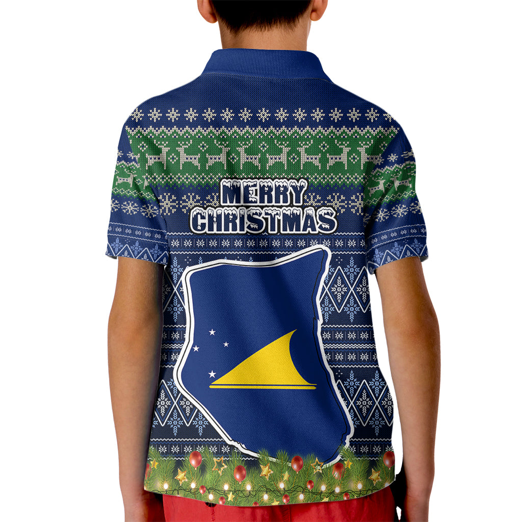 Tokelau Christmas Kid Polo Shirt Coat of Arms and Map Beautiful Merry Xmas Snowflake LT03 - Polynesian Pride