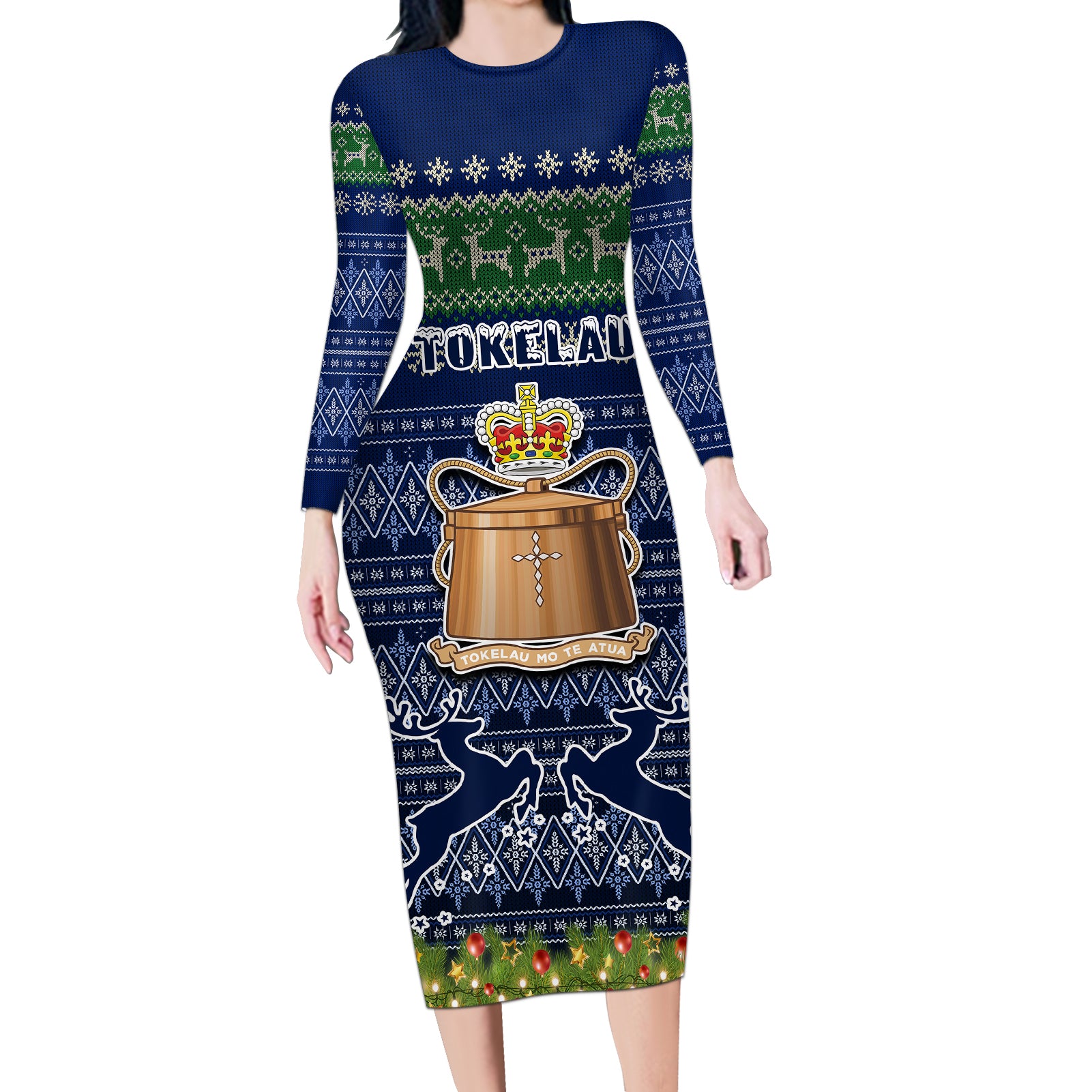 tokelau-christmas-long-sleeve-bodycon-dress-coat-of-arms-and-map-beautiful-merry-xmas-snowflake