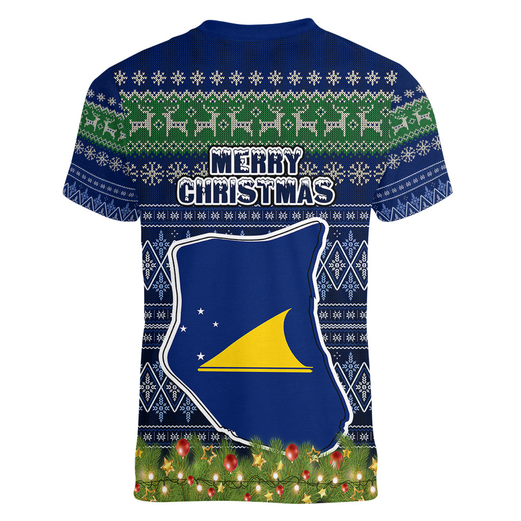 tokelau-christmas-women-v-neck-t-shirt-coat-of-arms-and-map-beautiful-merry-xmas-snowflake