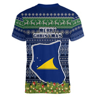 tokelau-christmas-women-v-neck-t-shirt-coat-of-arms-and-map-beautiful-merry-xmas-snowflake