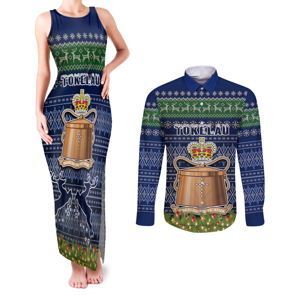 personalised-tokelau-christmas-couples-matching-tank-maxi-dress-and-long-sleeve-button-shirts-coat-of-arms-and-map-beautiful-merry-xmas-snowflake