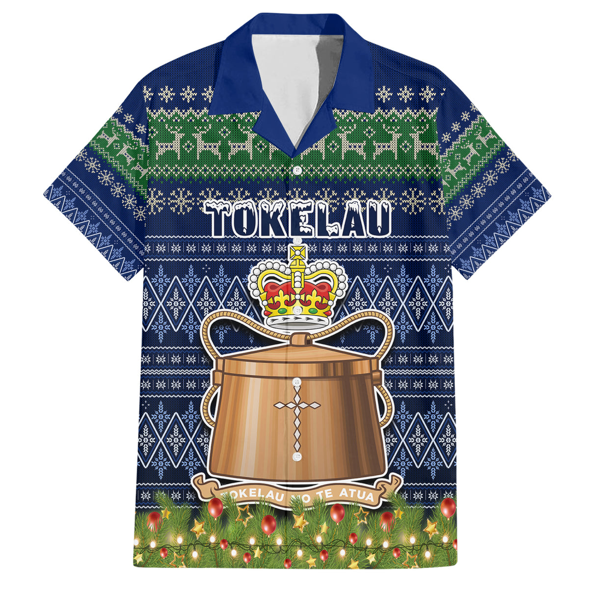 personalised-tokelau-christmas-family-matching-short-sleeve-bodycon-dress-and-hawaiian-shirt-coat-of-arms-and-map-beautiful-merry-xmas-snowflake