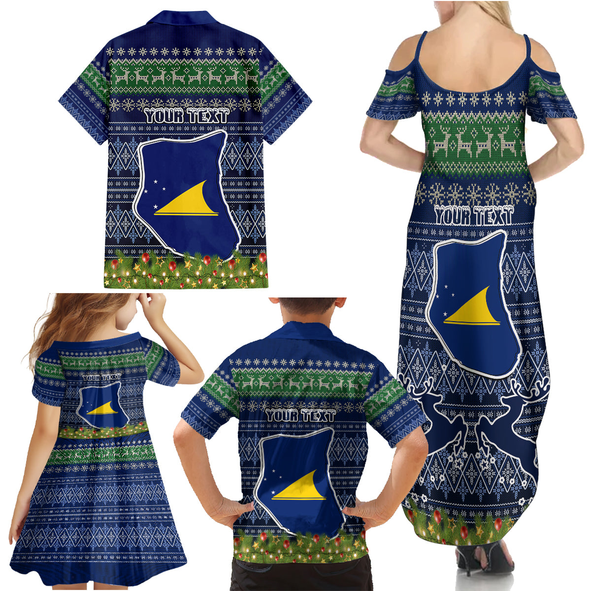 personalised-tokelau-christmas-family-matching-summer-maxi-dress-and-hawaiian-shirt-coat-of-arms-and-map-beautiful-merry-xmas-snowflake