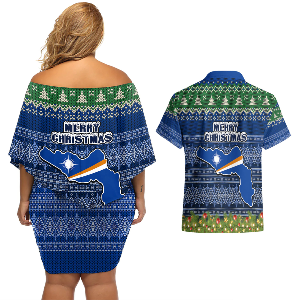 marshall-islands-christmas-couples-matching-off-shoulder-short-dress-and-hawaiian-shirt-coat-of-arms-and-map-beautiful-merry-xmas-snowflake