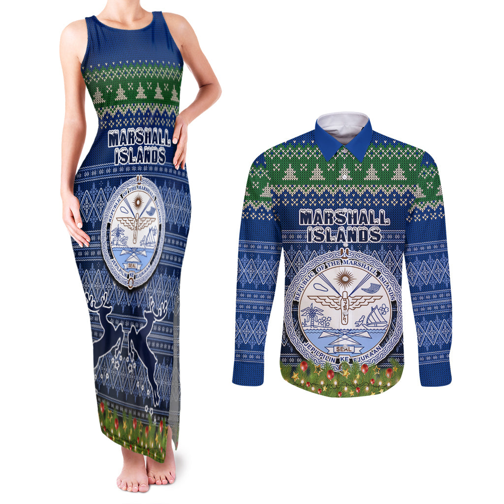 marshall-islands-christmas-couples-matching-tank-maxi-dress-and-long-sleeve-button-shirts-coat-of-arms-and-map-beautiful-merry-xmas-snowflake