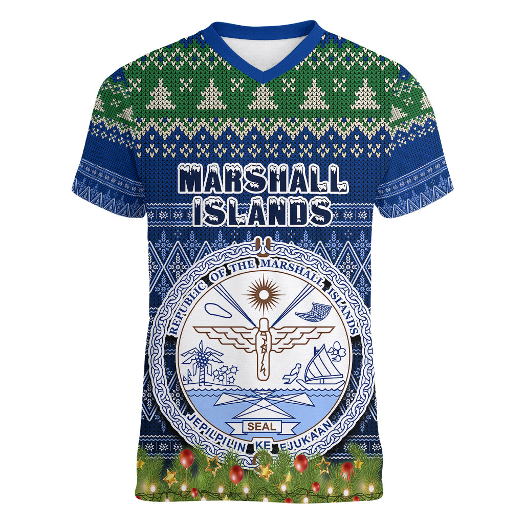 marshall-islands-christmas-women-v-neck-t-shirt-coat-of-arms-and-map-beautiful-merry-xmas-snowflake