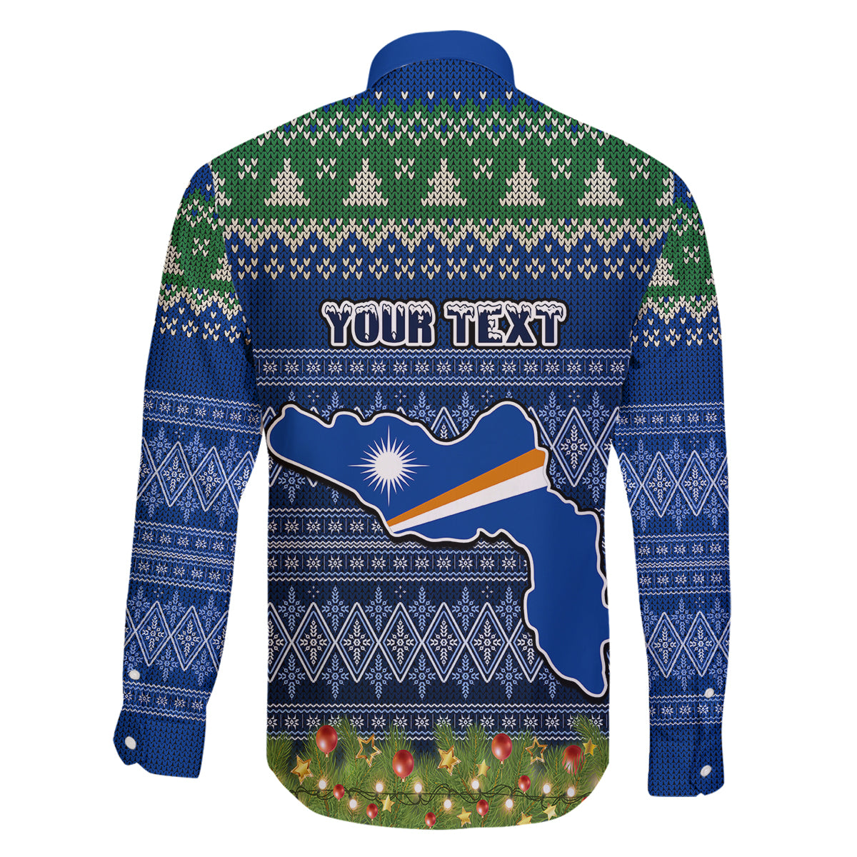 personalised-marshall-islands-christmas-family-matching-off-shoulder-long-sleeve-dress-and-hawaiian-shirt-coat-of-arms-and-map-beautiful-merry-xmas-snowflake