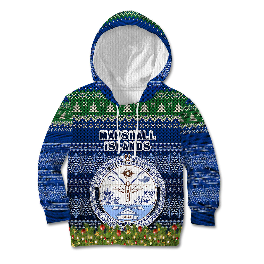 Personalised Marshall Islands Christmas Kid Hoodie Coat of Arms and Map Beautiful Merry Xmas Snowflake LT03 Hoodie Blue - Polynesian Pride