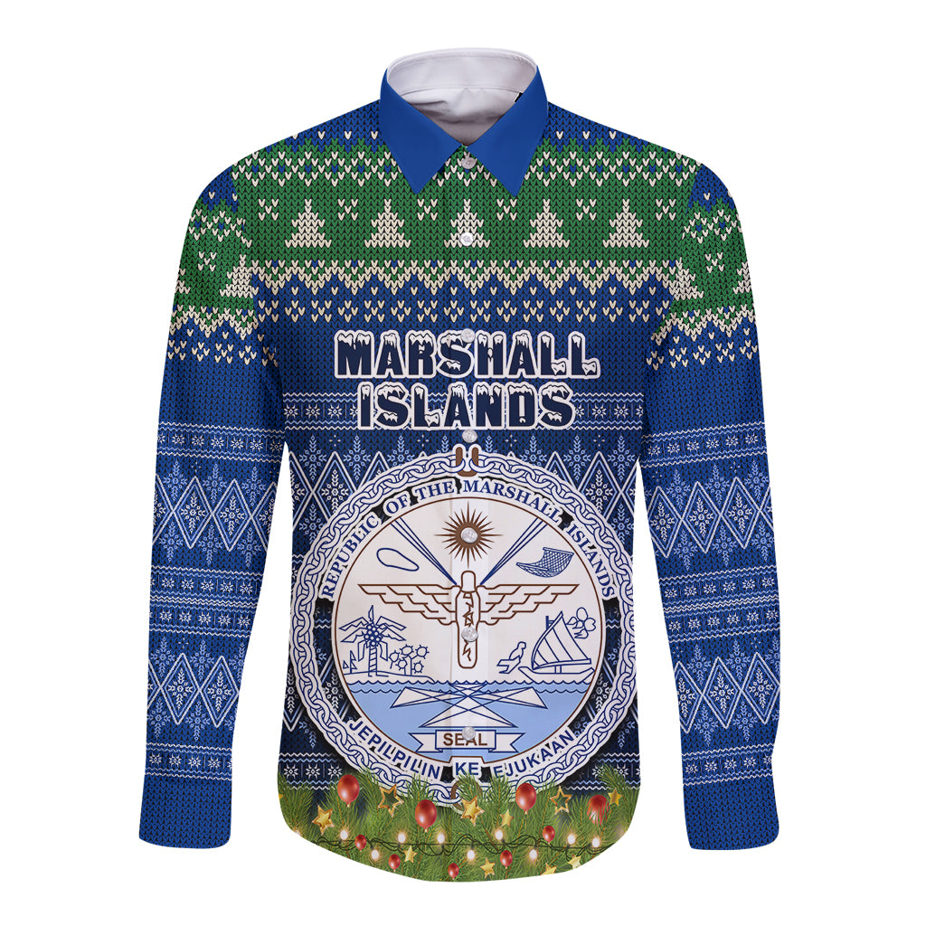 personalised-marshall-islands-christmas-long-sleeve-button-shirt-coat-of-arms-and-map-beautiful-merry-xmas-snowflake