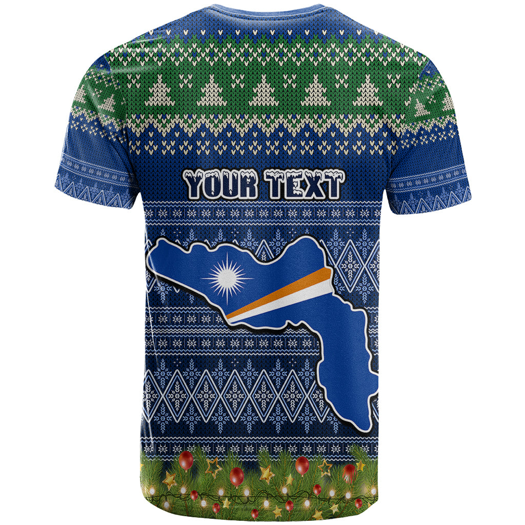 Personalised Marshall Islands Christmas T Shirt Coat of Arms and Map Beautiful Merry Xmas Snowflake LT03 - Polynesian Pride
