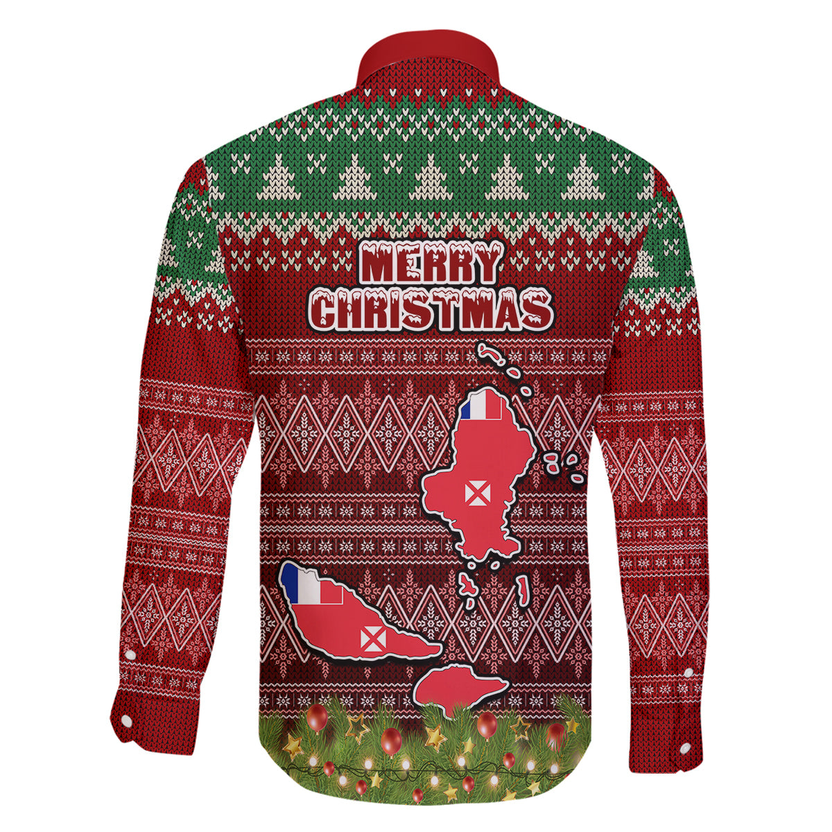 wallis-and-futuna-christmas-family-matching-mermaid-dress-and-hawaiian-shirt-coat-of-arms-and-map-beautiful-merry-xmas-snowflake