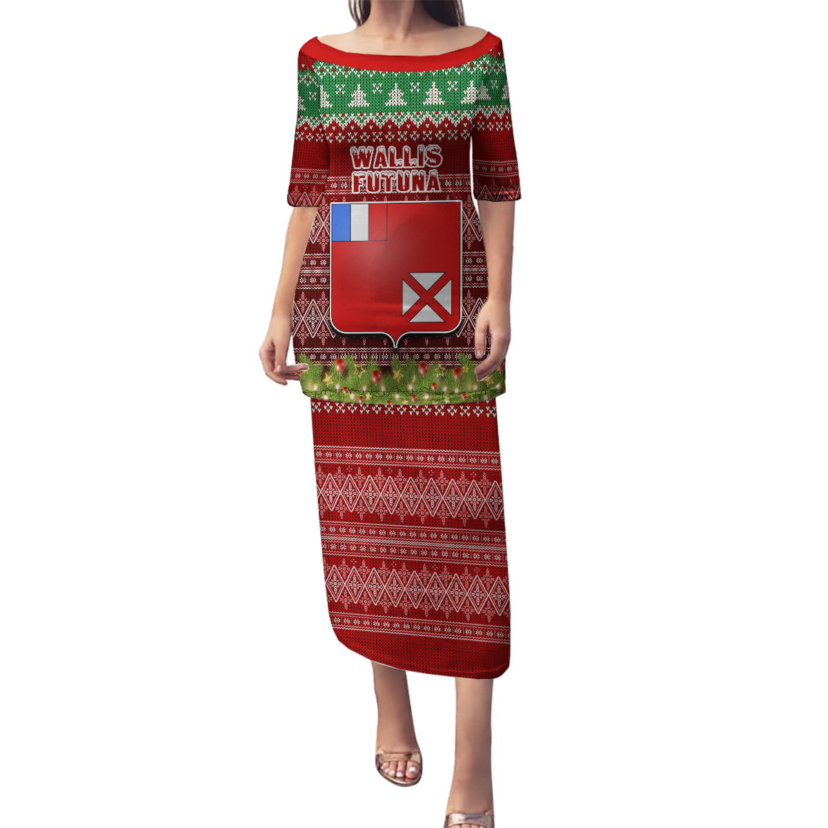 wallis-and-futuna-christmas-family-matching-puletasi-dress-and-hawaiian-shirt-coat-of-arms-and-map-beautiful-merry-xmas-snowflake