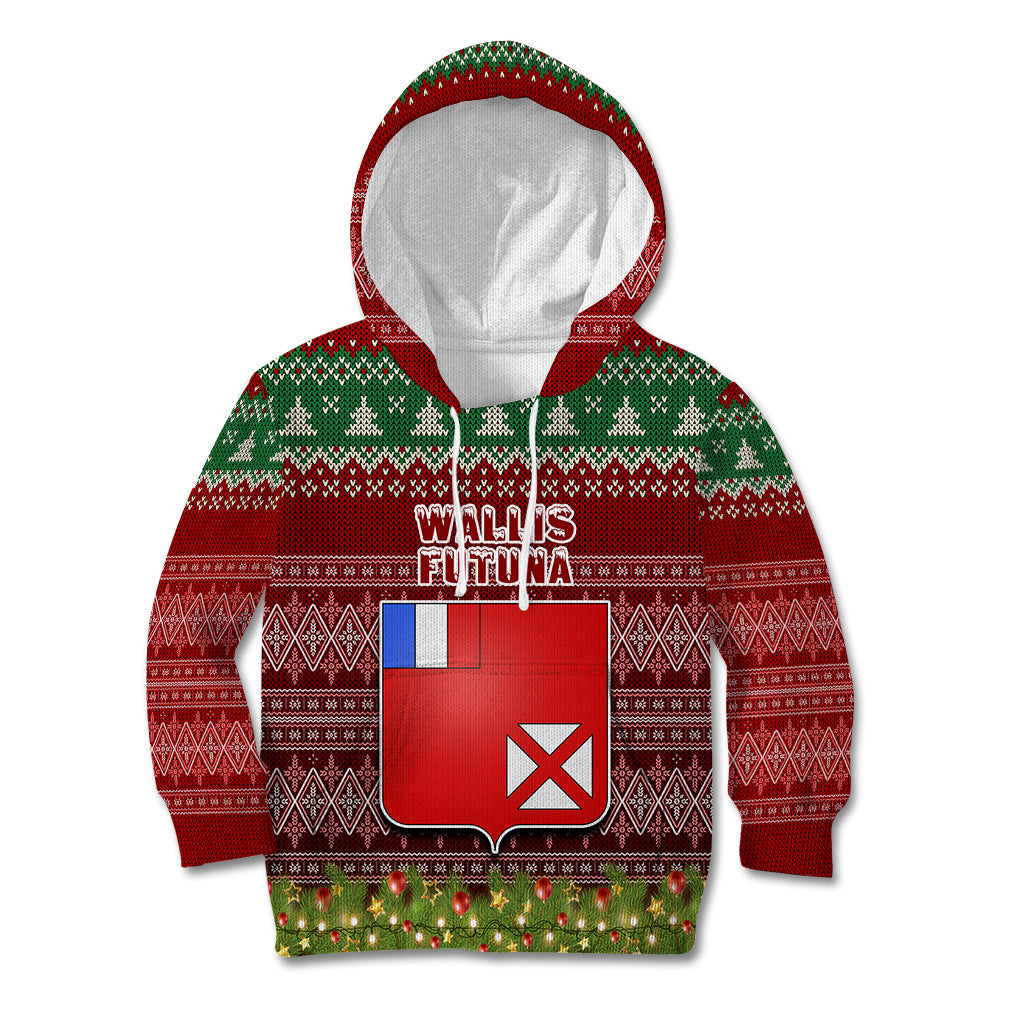 Wallis and Futuna Christmas Kid Hoodie Coat of Arms and Map Beautiful Merry Xmas Snowflake LT03 Hoodie Red - Polynesian Pride