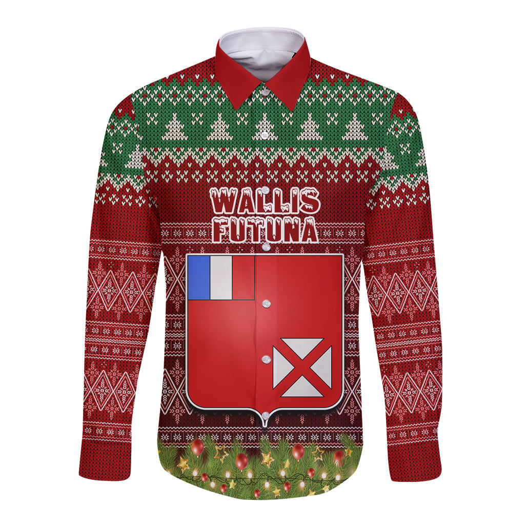 wallis-and-futuna-christmas-long-sleeve-button-shirt-coat-of-arms-and-map-beautiful-merry-xmas-snowflake