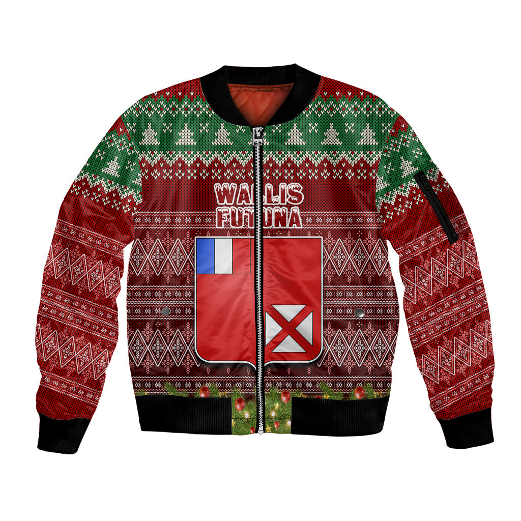 wallis-and-futuna-christmas-sleeve-zip-bomber-jacket-coat-of-arms-and-map-beautiful-merry-xmas-snowflake