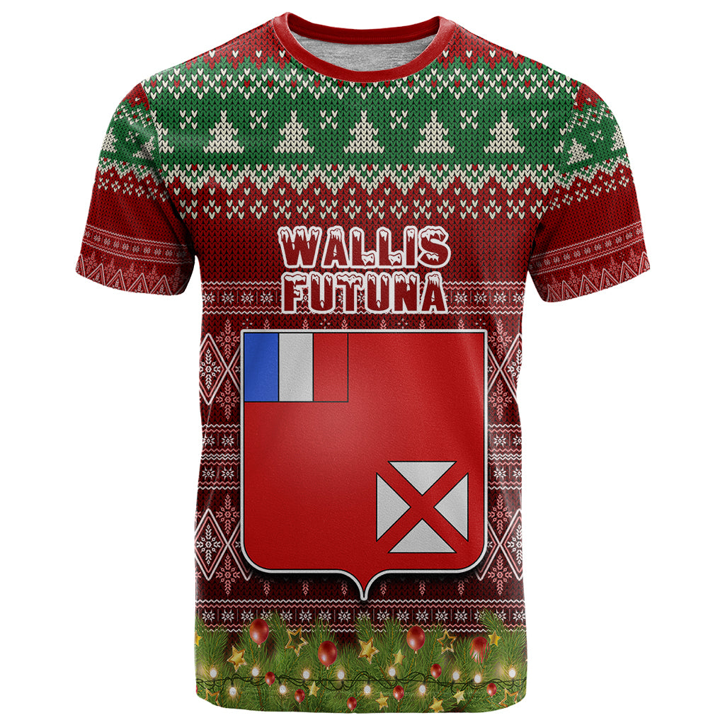 Wallis and Futuna Christmas T Shirt Coat of Arms and Map Beautiful Merry Xmas Snowflake LT03 Red - Polynesian Pride