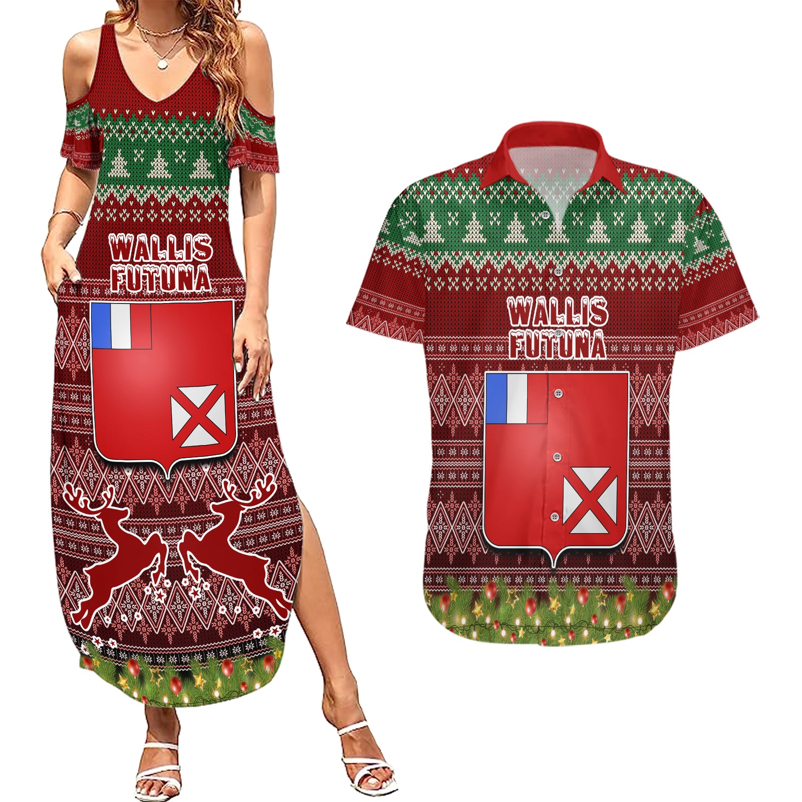 personalised-wallis-and-futuna-christmas-couples-matching-summer-maxi-dress-and-hawaiian-shirt-coat-of-arms-and-map-beautiful-merry-xmas-snowflake