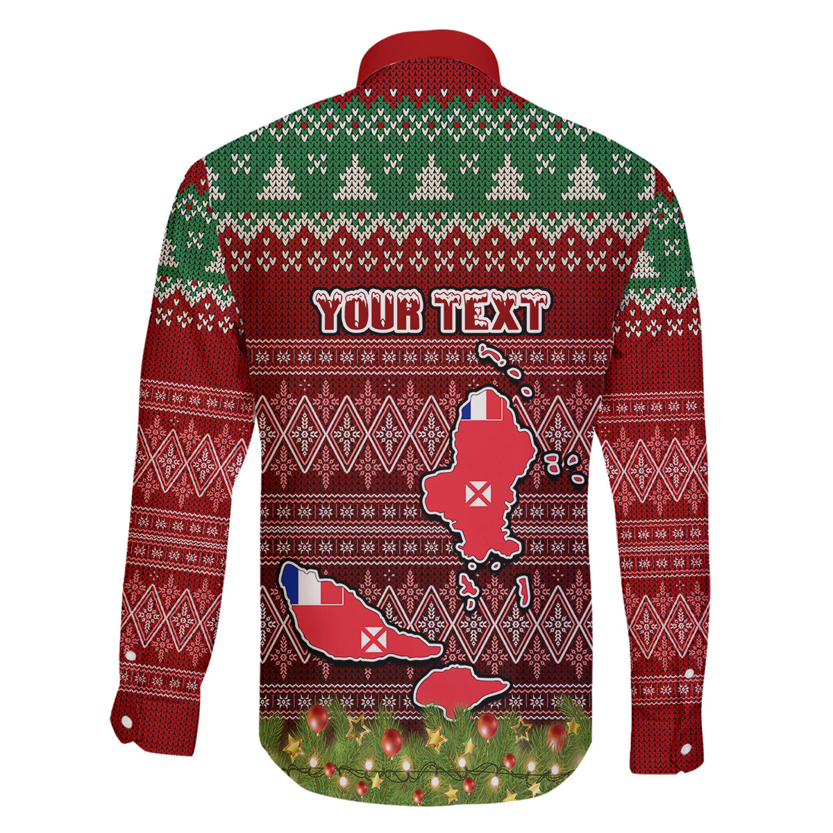 personalised-wallis-and-futuna-christmas-family-matching-off-shoulder-long-sleeve-dress-and-hawaiian-shirt-coat-of-arms-and-map-beautiful-merry-xmas-snowflake