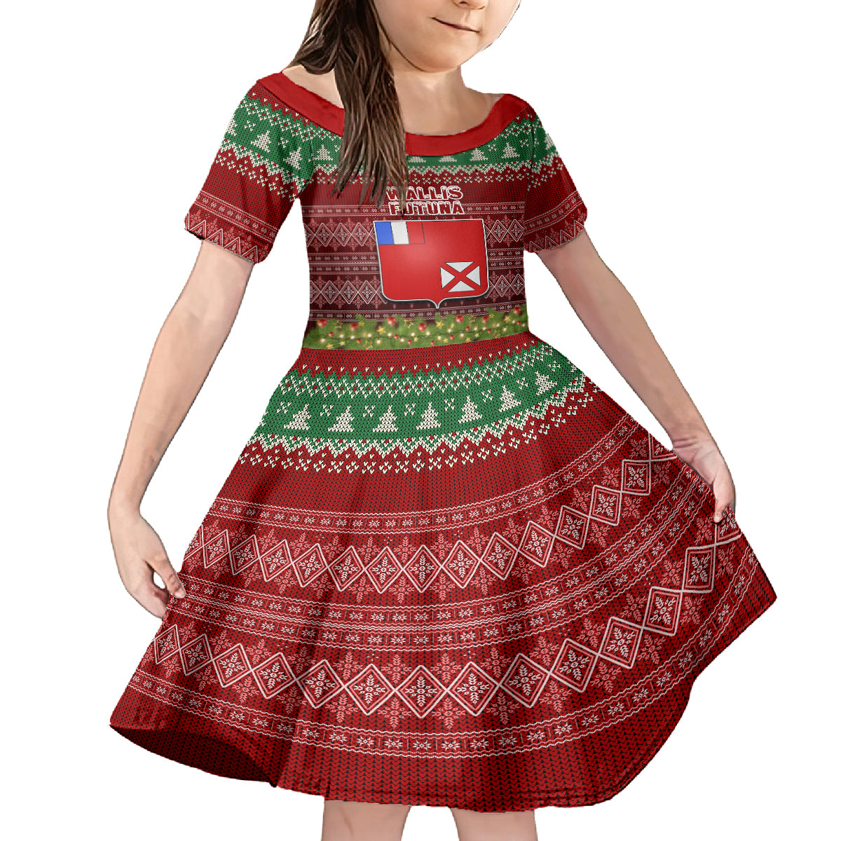 personalised-wallis-and-futuna-christmas-kid-short-sleeve-dress-coat-of-arms-and-map-beautiful-merry-xmas-snowflake