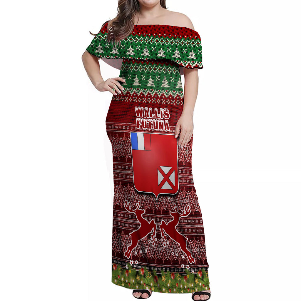 personalised-wallis-and-futuna-christmas-off-shoulder-maxi-dress-coat-of-arms-and-map-beautiful-merry-xmas-snowflake