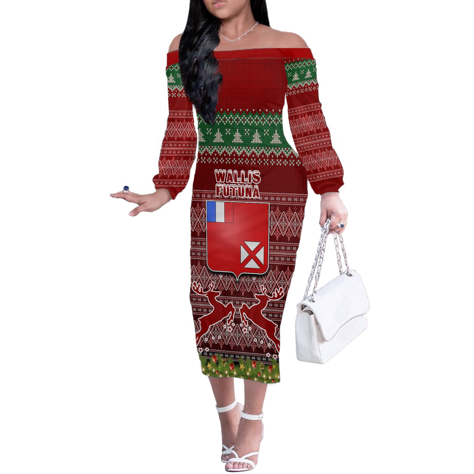 personalised-wallis-and-futuna-christmas-off-the-shoulder-long-sleeve-dress-coat-of-arms-and-map-beautiful-merry-xmas-snowflake