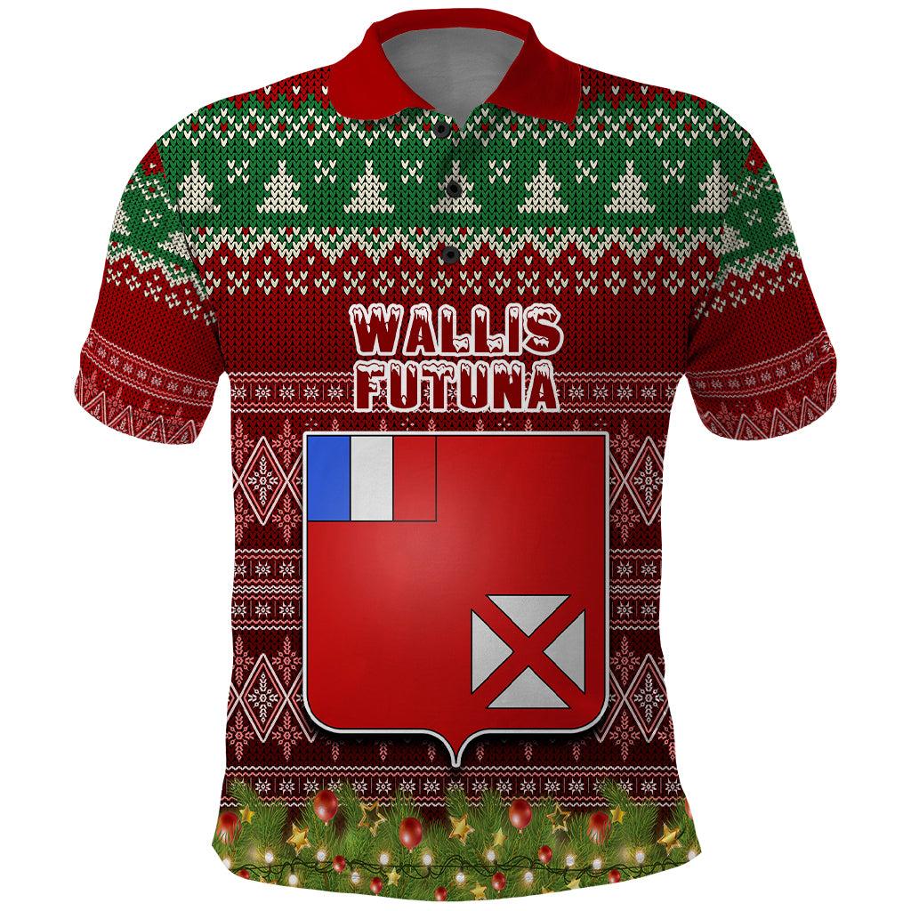 Personalised Wallis and Futuna Christmas Polo Shirt Coat of Arms and Map Beautiful Merry Xmas Snowflake LT03 Red - Polynesian Pride