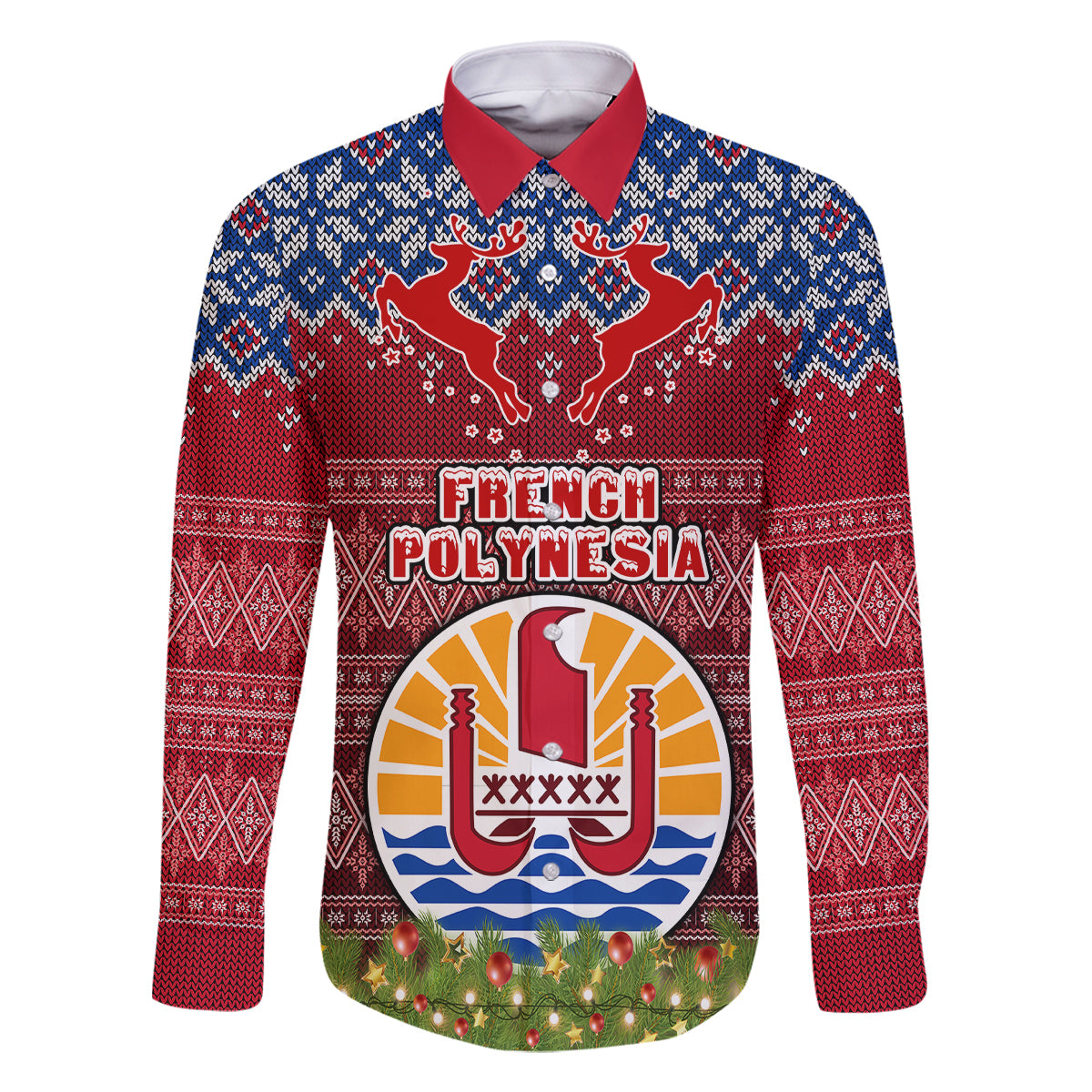 french-polynesia-christmas-family-matching-long-sleeve-bodycon-dress-and-hawaiian-shirt-coat-of-arms-and-map-beautiful-merry-xmas-snowflake