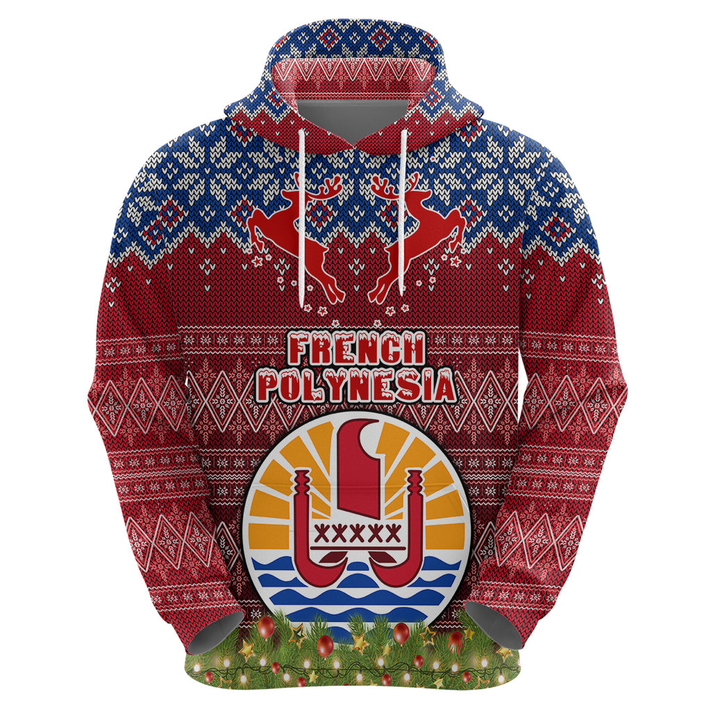 French Polynesia Christmas Hoodie Coat of Arms and Map Beautiful Merry Xmas Snowflake LT03 - Polynesian Pride