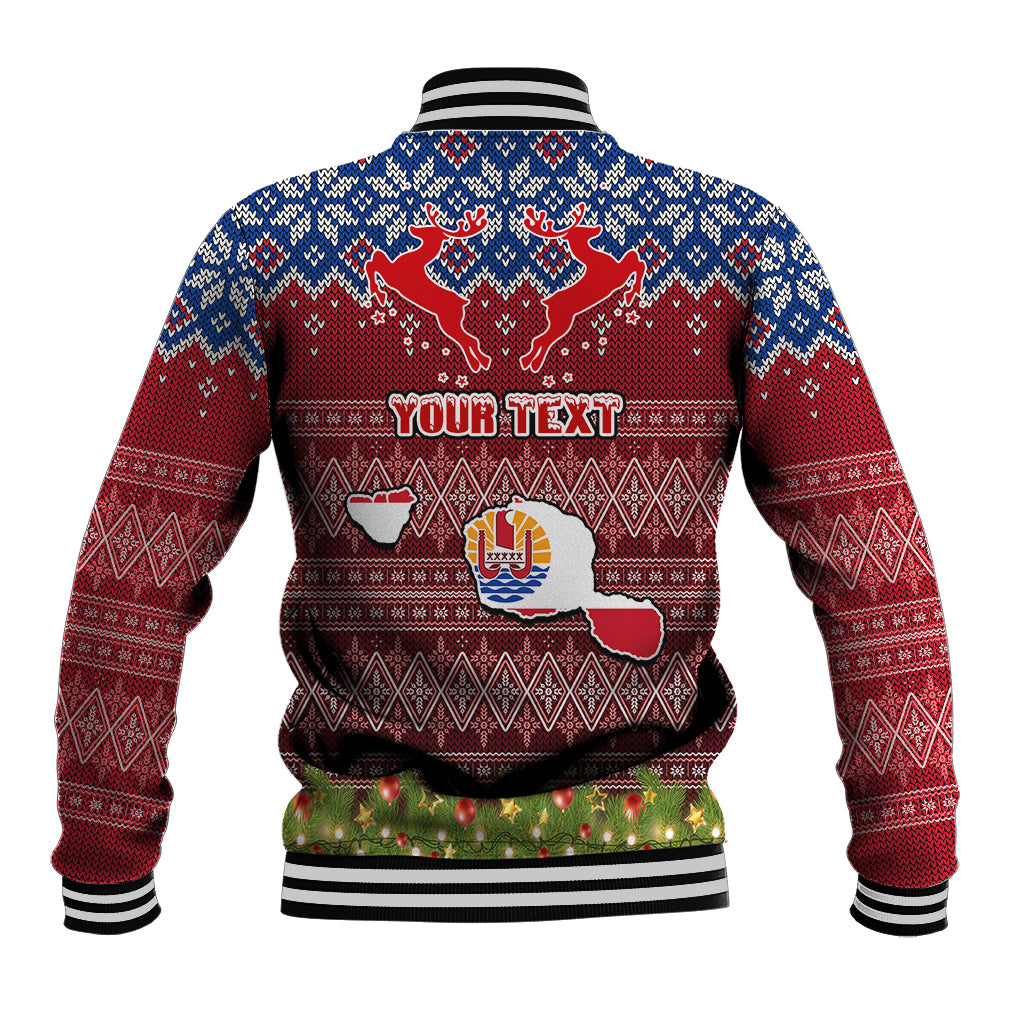 Personalised French Polynesia Christmas Baseball Jacket Coat of Arms and Map Beautiful Merry Xmas Snowflake LT03 - Polynesian Pride