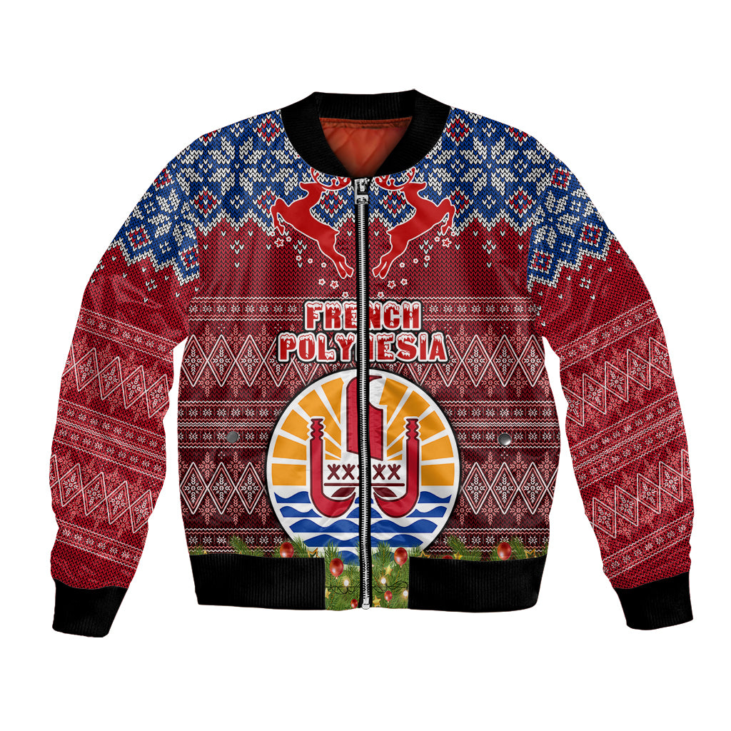 Personalised French Polynesia Christmas Bomber Jacket Coat of Arms and Map Beautiful Merry Xmas Snowflake LT03 Unisex Red - Polynesian Pride